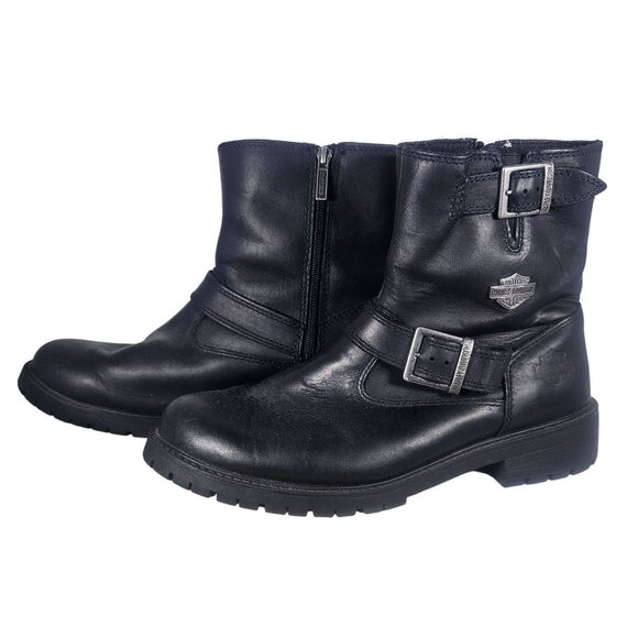 Harley-Davidson Men’s Black Leather Boots 10M– Biker Utility Rugged Moto Style - Picture 1 of 15